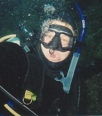 diver blowing bubbles